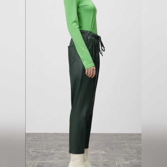 NWOT Zara Women's The Weekend Pants Faux Green Leather Drawstring Size Small - Picture 5 of 11